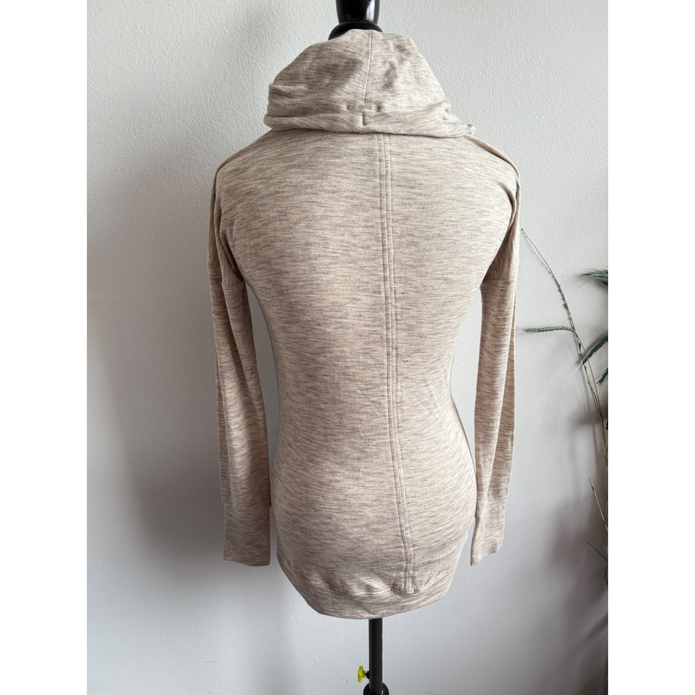 Athleta XXS Tan Heathered Cowl Neck Thumb Hole Long Sleeve Pullover‎ Top